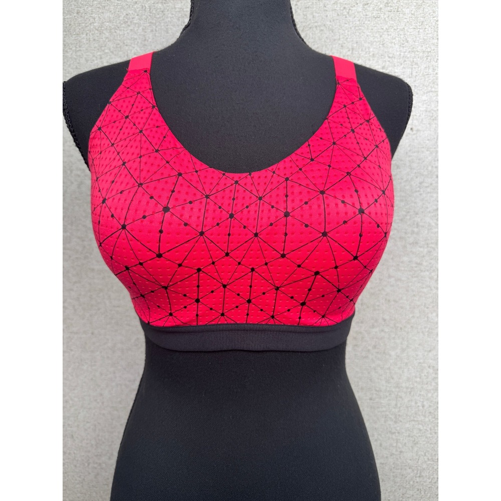 Victoria's Secret VSX Sport Knockout Bra 34D Red Black Geometric Print Racerback
